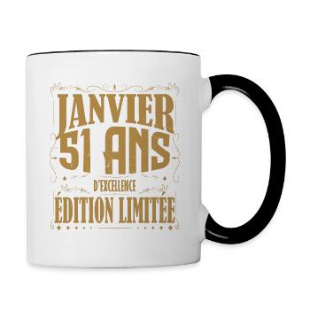 Janvier 51 ans. Cadeau 51 ans janvier anniversaire - Mug contrasté - blanc/noir - Droite
