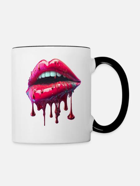 tropfende Lippen - Tasse zweifarbig - Weiß/Schwarz