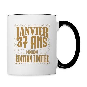 Janvier 37 ans. Cadeau 37 ans janvier anniversaire - Mug contrasté - blanc/noir - Droite