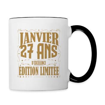 Janvier 27 ans. Cadeau 27 ans janvier anniversaire - Mug contrasté - blanc/noir - Droite