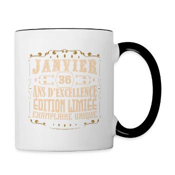Vintage Janvier 36 ans. anniversaire janvier. - Mug contrasté - blanc/noir - Droite