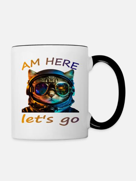 Katzen Kosmonaut "Bin hier" - Tasse zweifarbig - Weiß/Schwarz
