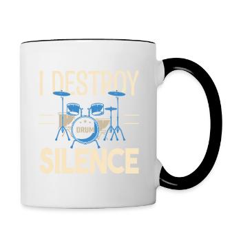 Ich zerstöre das Schweigen. Geschenkschlagzeuger, Geschenkmusiker - Tasse zweifarbig - Weiß/Schwarz - Rechts