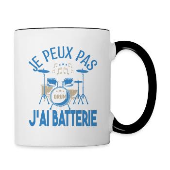 Je peux pas j'ai batterie. Cadeau batteur Musicien - Mug contrasté - blanc/noir - Droite