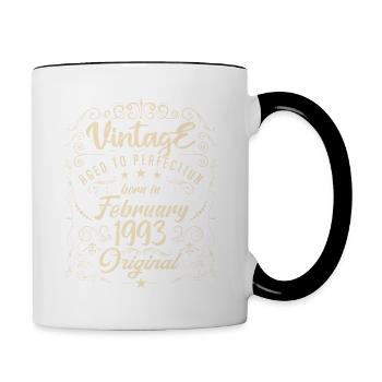 Vintage Né(e) en Février 1993 anniversaire février - Mug contrasté - blanc/noir - Droite