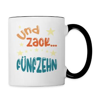 Und zack Fünfzehn - Tasse zweifarbig - Weiß/Schwarz - Rechts