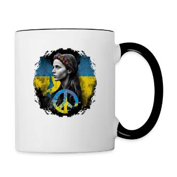 Support I Love Ukraine Peace Logo Peace Flag - Contrasting Mug - white/black - Right