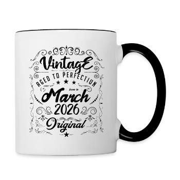Vintage Né(e) en Mars 2026. anniversaire mars 2026 - Mug contrasté - blanc/noir - Droite