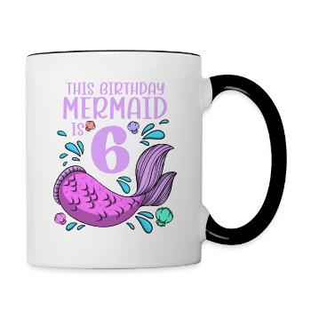 Mermaid Birthday For Girls 6th Birthday - Contrasting Mug - white/black - Right