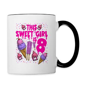 Eiscreme Geburtstag 8. Geburtstag Eisparty - Tasse zweifarbig - Weiß/Schwarz - Rechts