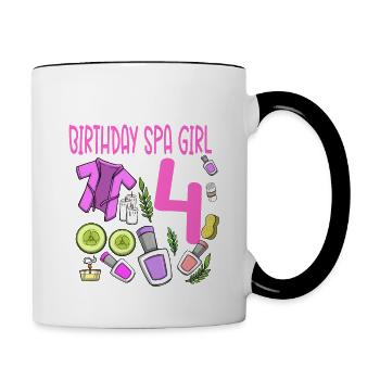 Spa-Geburtstag für Mädchen 4. Spa-Geburtstagsfeier - Tasse zweifarbig - Weiß/Schwarz - Rechts