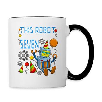 Roboter Geburtstag Outfit Junge 7. Roboter Geburtstagsfeier - Tasse zweifarbig - Weiß/Schwarz - Rechts