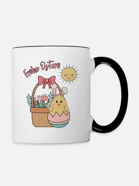 Frohe Ostern - Oster Küken - Tasse zweifarbig - Weiß/Schwarz