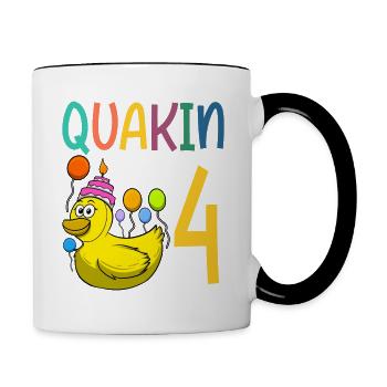 Duck Birthday Party Kids 4th Birthday Duck - Contrasting Mug - white/black - Right