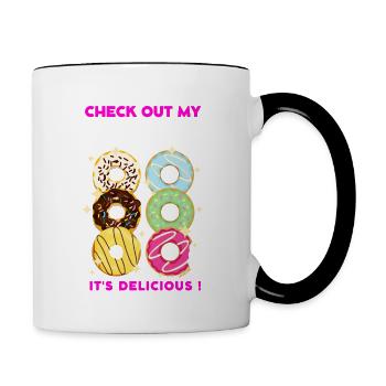 Schau dir mein Sixpack an! -Donuts - Tasse zweifarbig - Weiß/Schwarz - Rechts