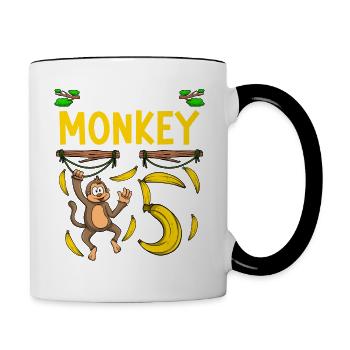 Affengeburtstag 5. Affe Themenparty Kinder - Tasse zweifarbig - Weiß/Schwarz - Rechts