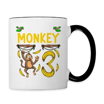 Affengeburtstag 3. Affe Themenparty Kinder - Tasse zweifarbig - Weiß/Schwarz - Rechts
