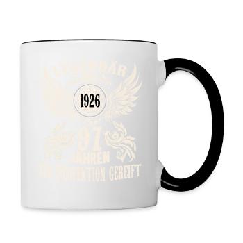 97 Jahre Geburtstag Ehrentags Wiegenfest Sprüche - Tasse zweifarbig - Weiß/Schwarz - Rechts