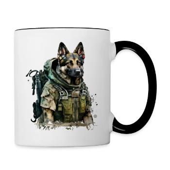 German Shepherd as a soldier - Contrasting Mug - white/black - Right