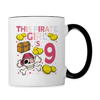 Skeleton This Pirate Is 9th Pirate Birthday - Contrasting Mug - white/black - Right