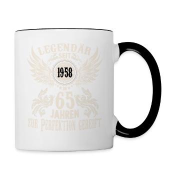 65 Jahre Geburtstag Ehrentags Wiegenfest Sprüche - Tasse zweifarbig - Weiß/Schwarz - Rechts