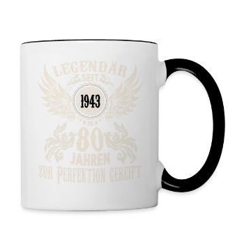 Eine Legende wird 80 Geburtstag Shirt zum Ehrentag - Tasse zweifarbig - Weiß/Schwarz - Rechts