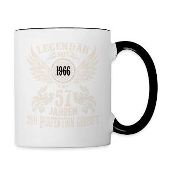 57 Jahre Geburtstag Ehrentags Wiegenfest Sprüche - Tasse zweifarbig - Weiß/Schwarz - Rechts