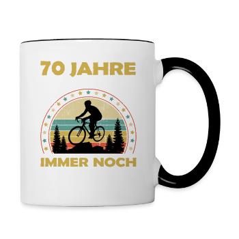 Fahrrad Radfahrer 70 Jahre alt zum Geburtstag - Tasse zweifarbig - Weiß/Schwarz - Rechts