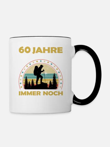 Lustiges 60 Jahre alt Geburtstag Berge & Wander - Tasse zweifarbig - Weiß/Schwarz