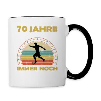 Lustiges Fußball 70 Jahre alt zum Geburtstag - Tasse zweifarbig - Weiß/Schwarz - Rechts