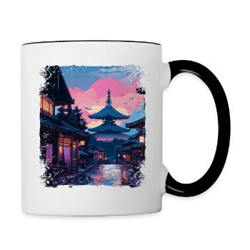 Japanische Alpen Vaporwave Japan Takayama Village - Tasse zweifarbig - Weiß/Schwarz - Rechts