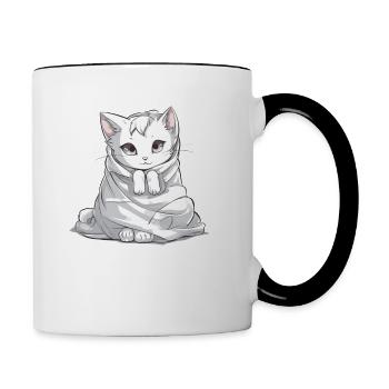 Katzenbesitzer Geschenk süße Kuschel Katzen - Tasse zweifarbig - Weiß/Schwarz - Rechts
