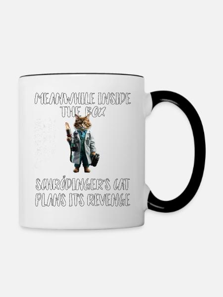 Meanwhile, in box Schroedingers cat plans revenge - Tasse zweifarbig - Weiß/Schwarz