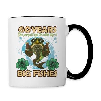 60 Jahre alt Geburtstag Funny Angler Fischen - Tasse zweifarbig - Weiß/Schwarz - Rechts