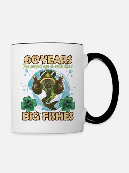 60 Jahre alt Geburtstag Funny Angler Fischen - Tasse zweifarbig - Weiß/Schwarz