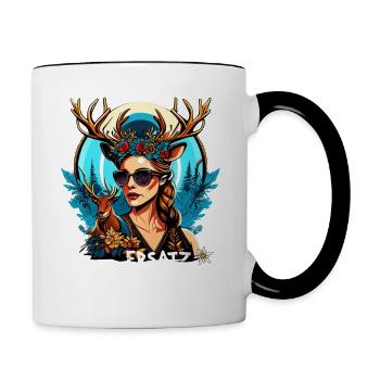 Tracht & Trachten Hirsch Ersatz Dirndl - Tasse zweifarbig - Weiß/Schwarz - Rechts