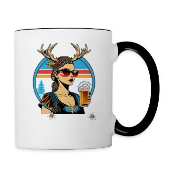 Tracht & Trachten Hirsch Ersatz Dirndl - Tasse zweifarbig - Weiß/Schwarz - Rechts