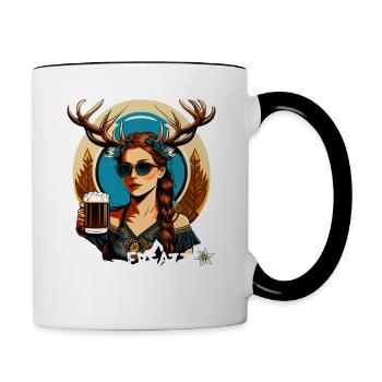 Tracht & Trachten Hirsch Ersatz Dirndl - Tasse zweifarbig - Weiß/Schwarz - Rechts