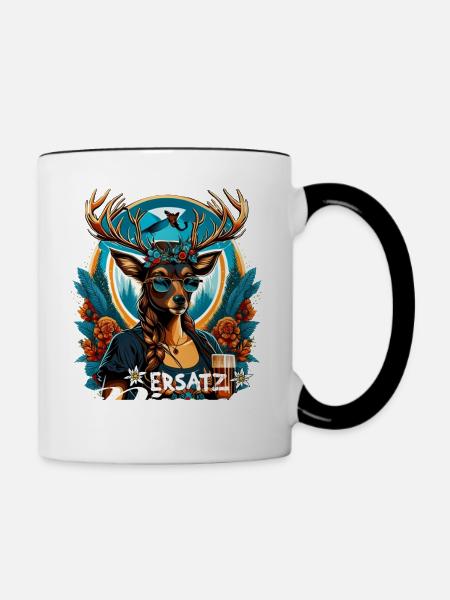 Tracht & Trachten Hirsch Ersatz Dirndl - Tasse zweifarbig - Weiß/Schwarz
