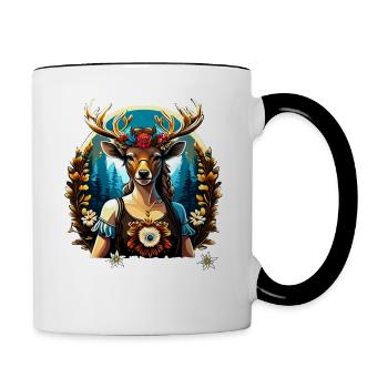 Tracht & Trachten Hirsch Ersatz Dirndl - Tasse zweifarbig - Weiß/Schwarz - Rechts