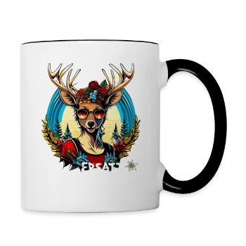 Tracht & Trachten Hirsch Ersatz Dirndl - Tasse zweifarbig - Weiß/Schwarz - Rechts