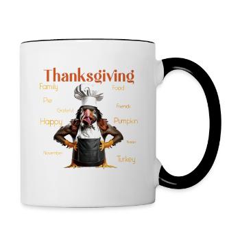 Thanksgiving Outfit - Funny autumn Happy Turkey - Contrasting Mug - white/black - Right