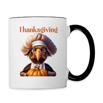 Thanksgiving Outfit - Funny autumn Happy Turkey - Contrasting Mug - white/black - Right
