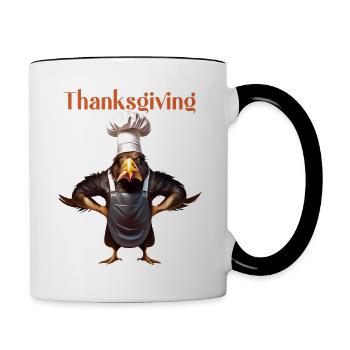 Thanksgiving Outfit - Funny autumn Happy Turkey - Contrasting Mug - white/black - Right