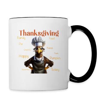Thanksgiving Outfit - Funny autumn Happy Turkey - Contrasting Mug - white/black - Right