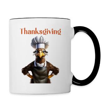 Thanksgiving Outfit - Funny autumn Happy Turkey - Contrasting Mug - white/black - Right