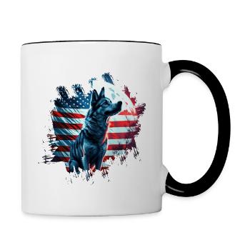 America dog under Moon with American Flag - Contrasting Mug - white/black - Right