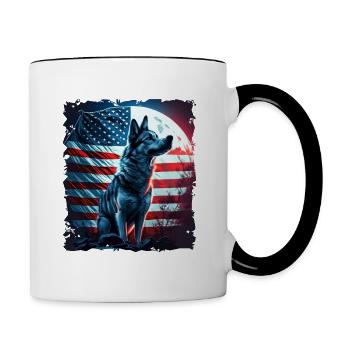 America dog under Moon with American Flag - Contrasting Mug - white/black - Right