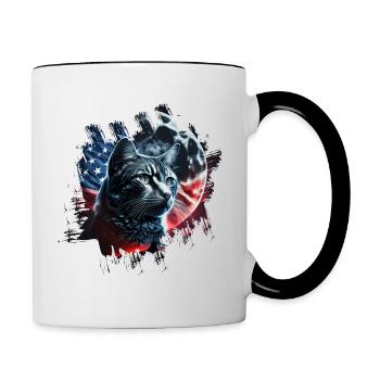 America cat under Moon with American Flag - Tasse zweifarbig - Weiß/Schwarz - Rechts