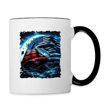 L’Amérique pêche sous la Lune avec le drapeau américain - Mug contrasté - blanc/noir - Droite